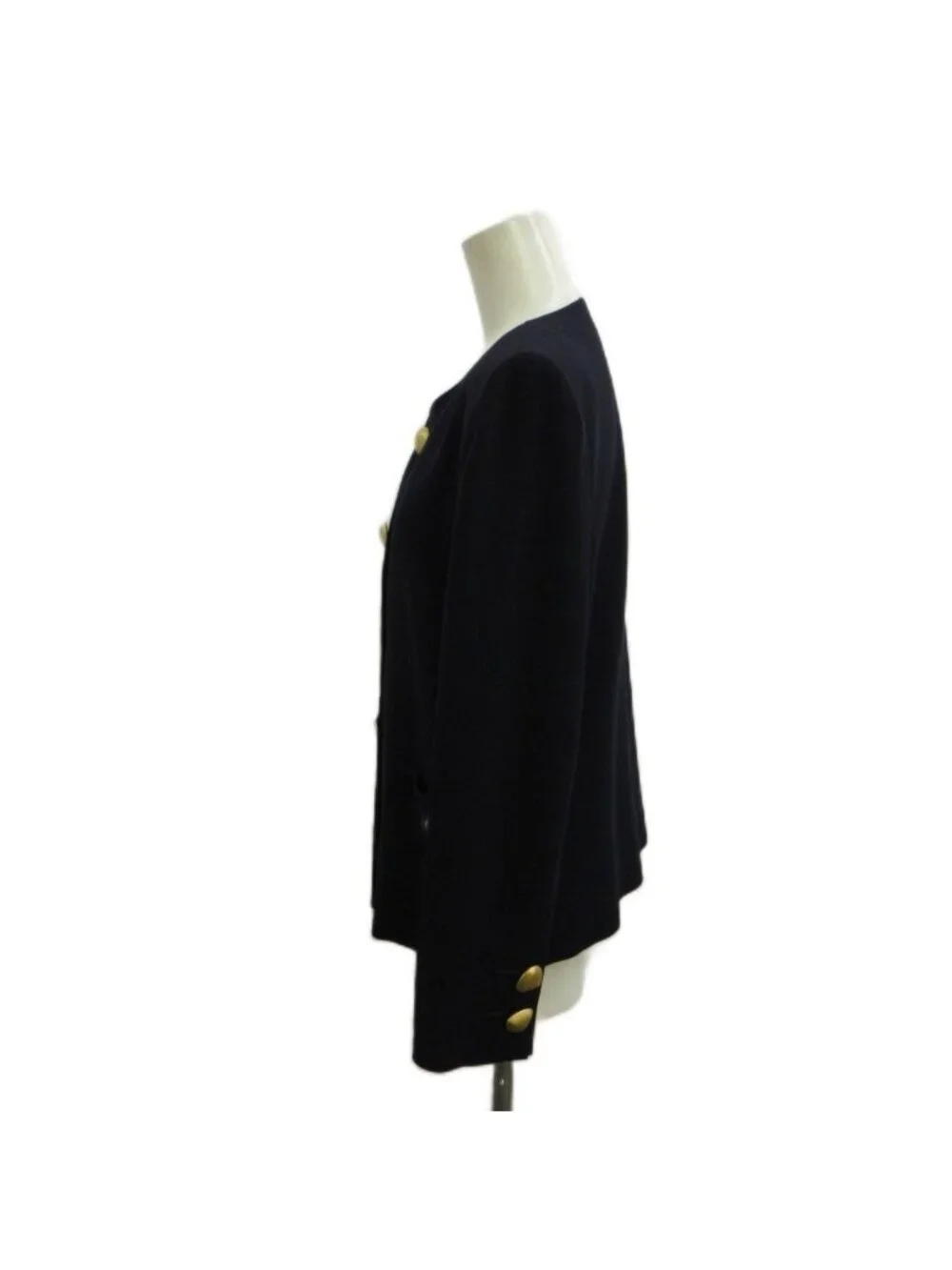 Saint Laurent Color Jacket Top Wool 34 Navy Gold Button Vintage Round Neck Long - Picture 3 of 7